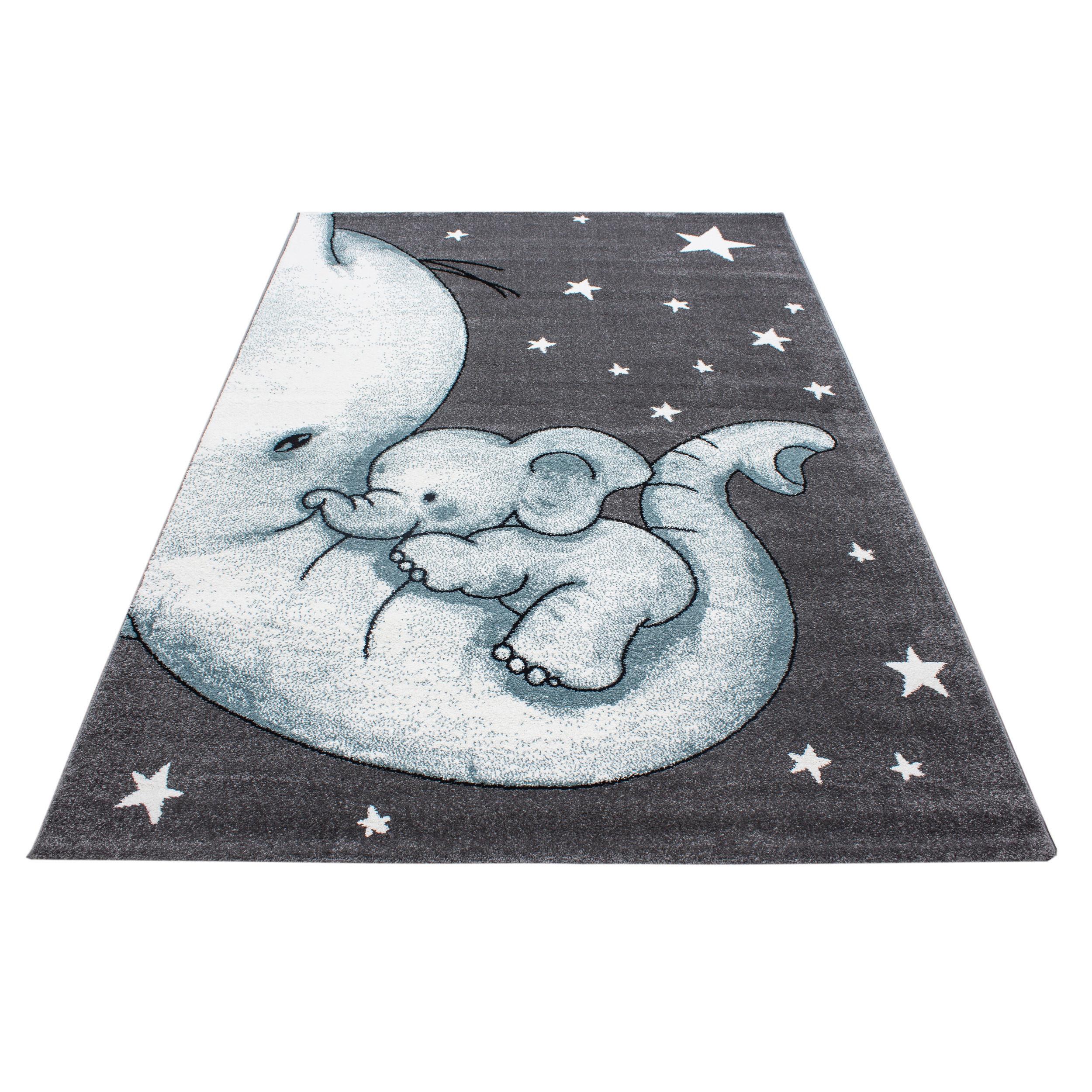 Kinderteppich Elefant Blau/Grau/Weiß Kids 80x150 cm - Blau/Weiß, Trend, Textil (80/150cm)