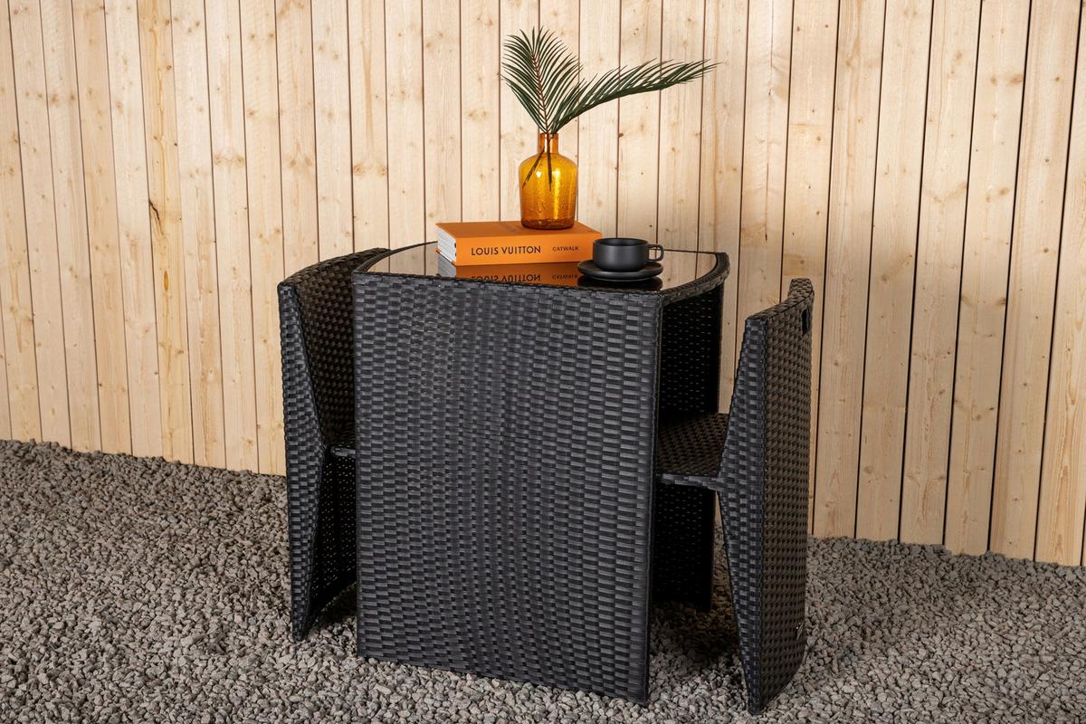 Balkonmöbel Set Savanna Metall/kunststoff Mit Kissen - Schwarz/Grau, KONVENTIONELL, Kunststoff/Textil - Gardenson