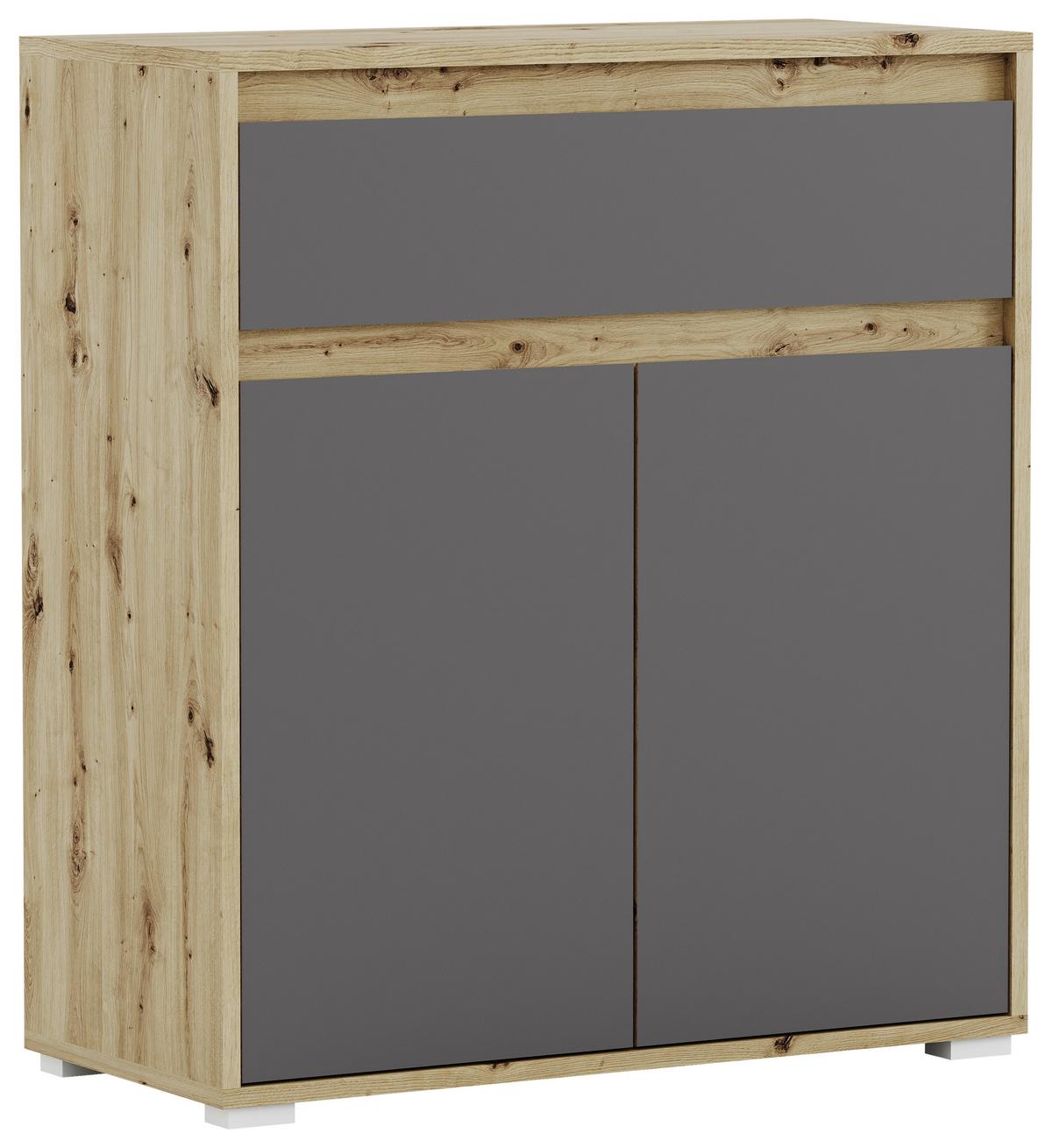 Kommode grifflos B: 76 cm Torino Eiche Dekor/Grau - Eichefarben/Silberfarben, MODERN (76/85/35cm)