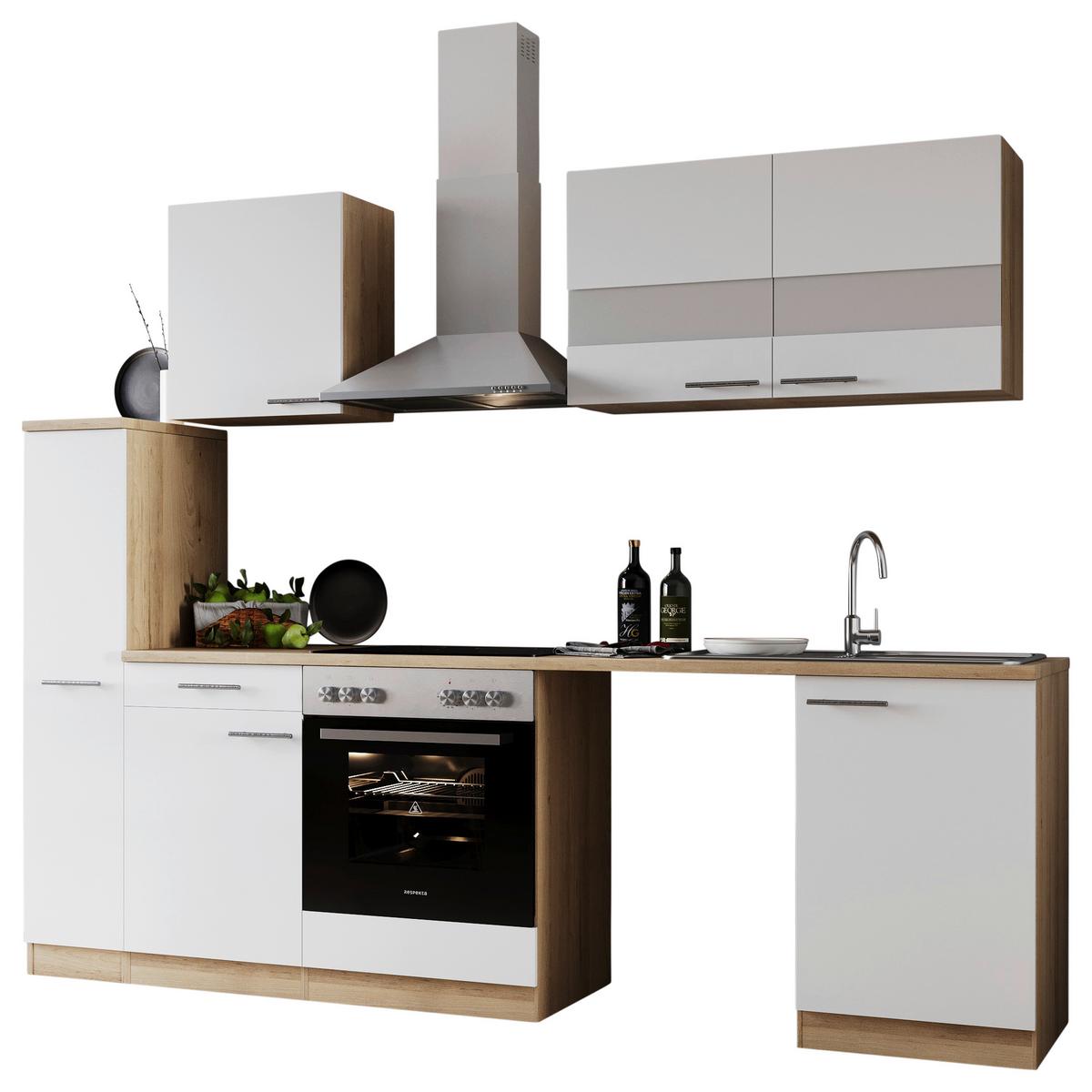 Küchenblock Merle Weiß B: 250 cm - Eichefarben/Weiß, Basics, Glas/Holzwerkstoff (250cm) - Respekta
