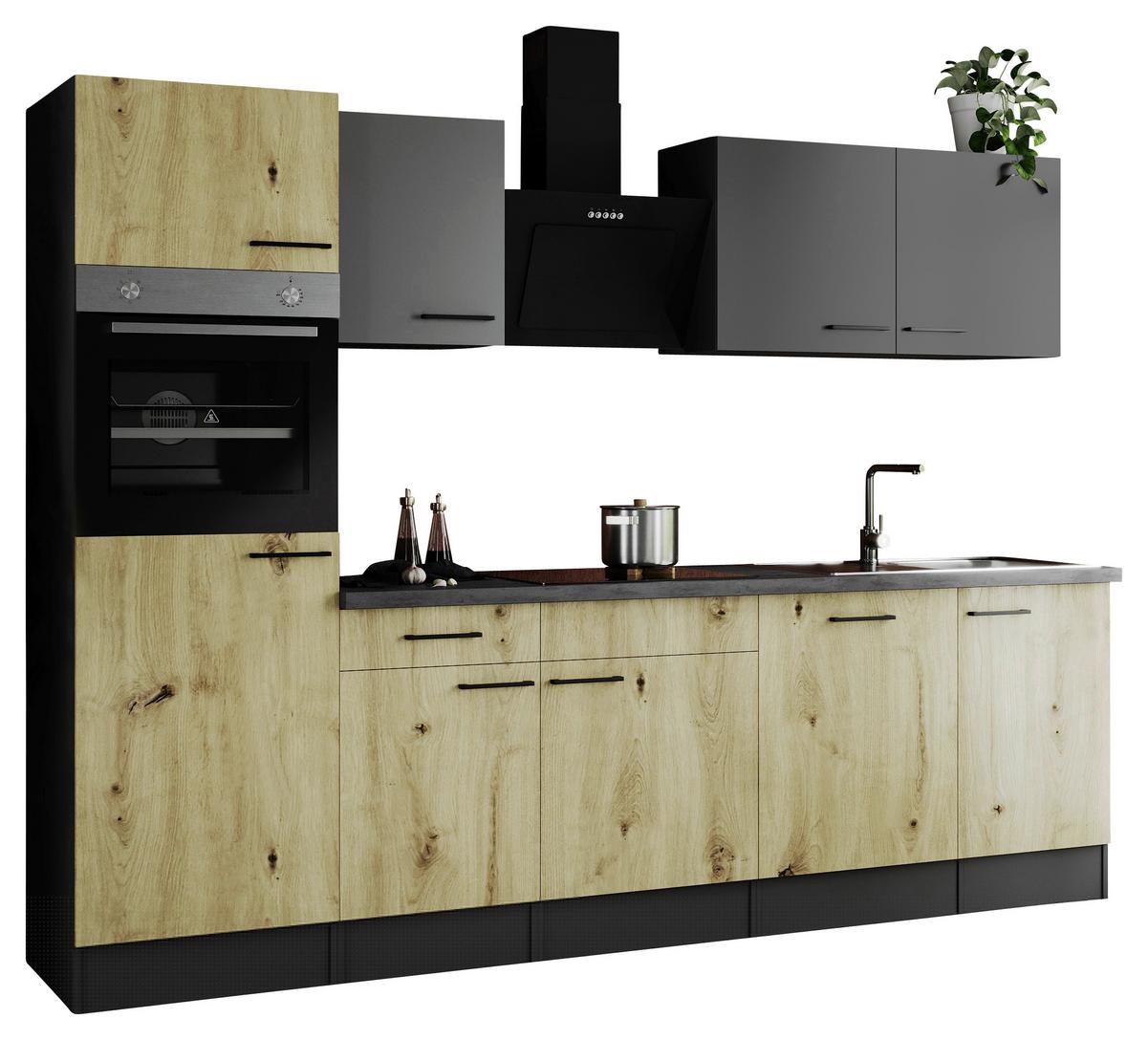 Küchenblock Oliver Artisan Dekor, Grau B: 280 Cm - Eiche Artisan/Grau, Design, Holzwerkstoff (280cm) - Respekta