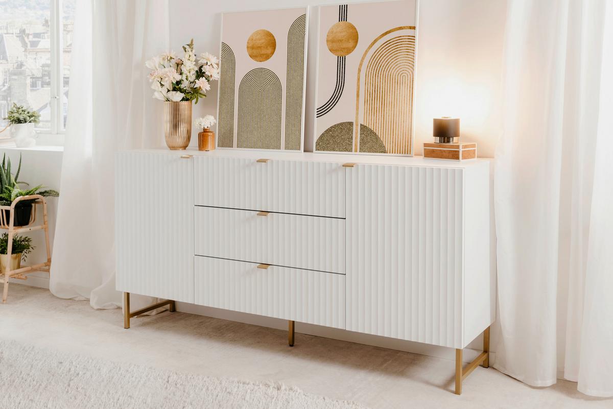 Sideboard Edinburgh 179 cm Weiß - Goldfarben/Weiß, Design, Holzwerkstoff (179/90/41cm) - MID.YOU