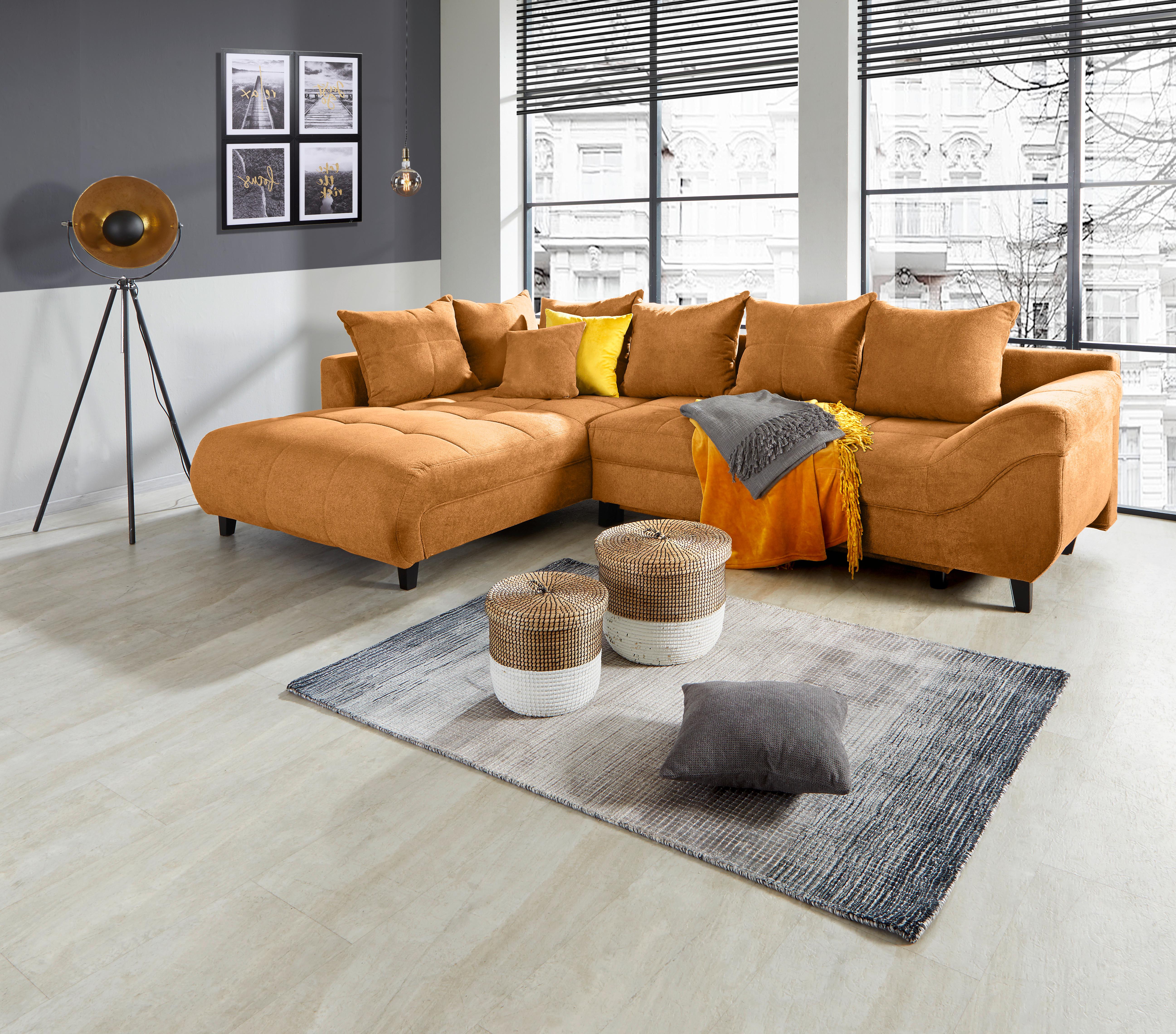 Ecksofa Mendoza - Schwarz/Orange, Design, Textil (197/309cm) - Ondega