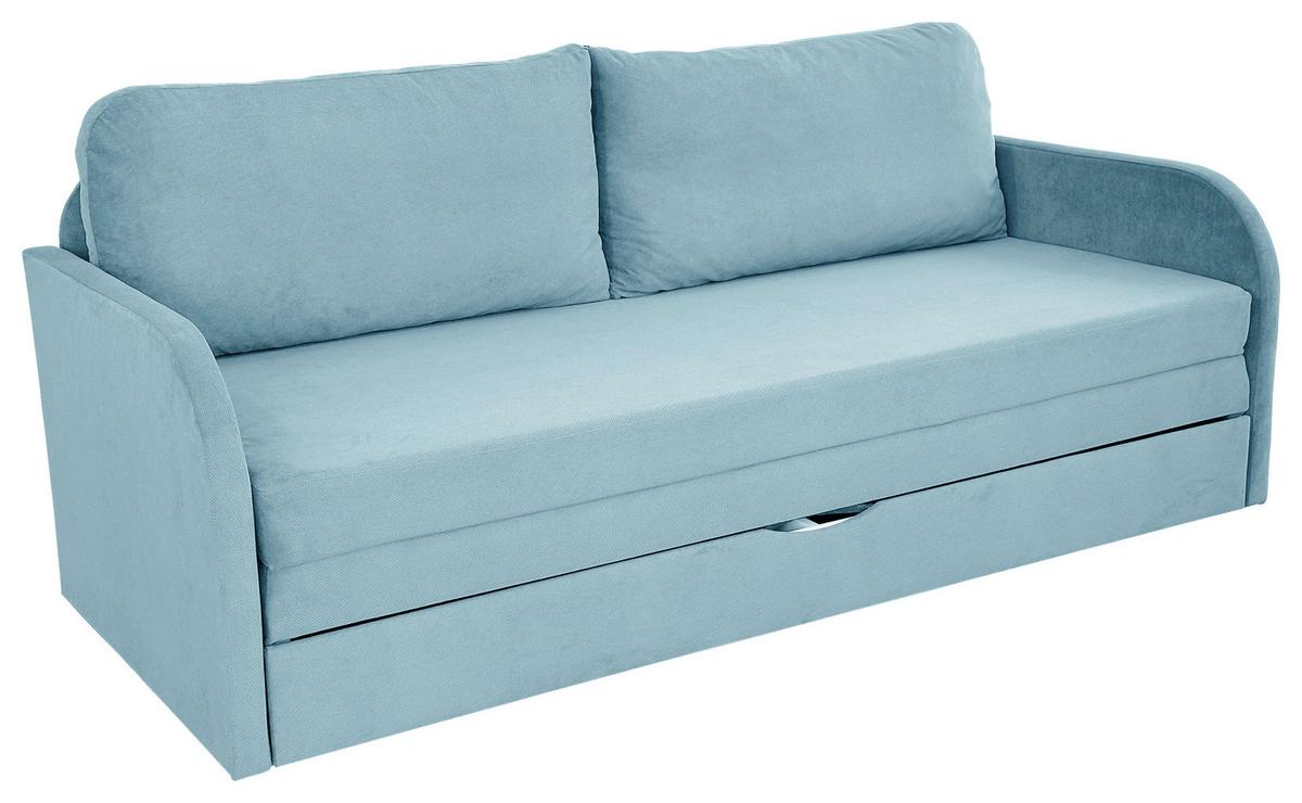 Schlafsofa mit Bettkasten Milan Hellblau B: 203 cm - Schwarz/Hellblau, Design, Textil (203/77/86cm) - MID.YOU