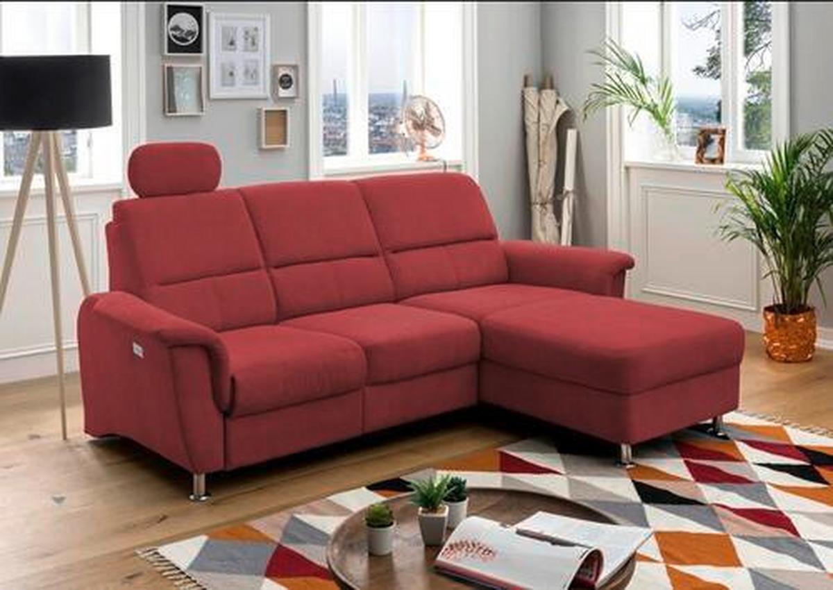 Ecksofa mit Relaxfunktion + USB Anschluss Parole, Mikrof. - Chromfarben/Rot, MODERN, Textil (231/165cm) - Livetastic