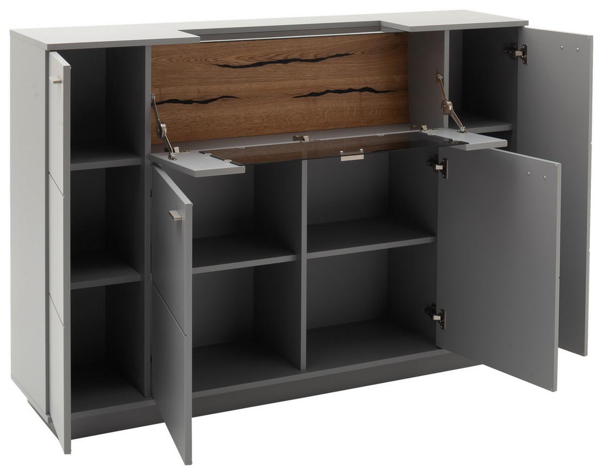 Highboard Echtholz B: 160 cm Sevilla Grau/Eichefarben - Eichefarben/Grau, Design, Glas/Holzwerkstoff (160/113/38cm) - MID.YOU