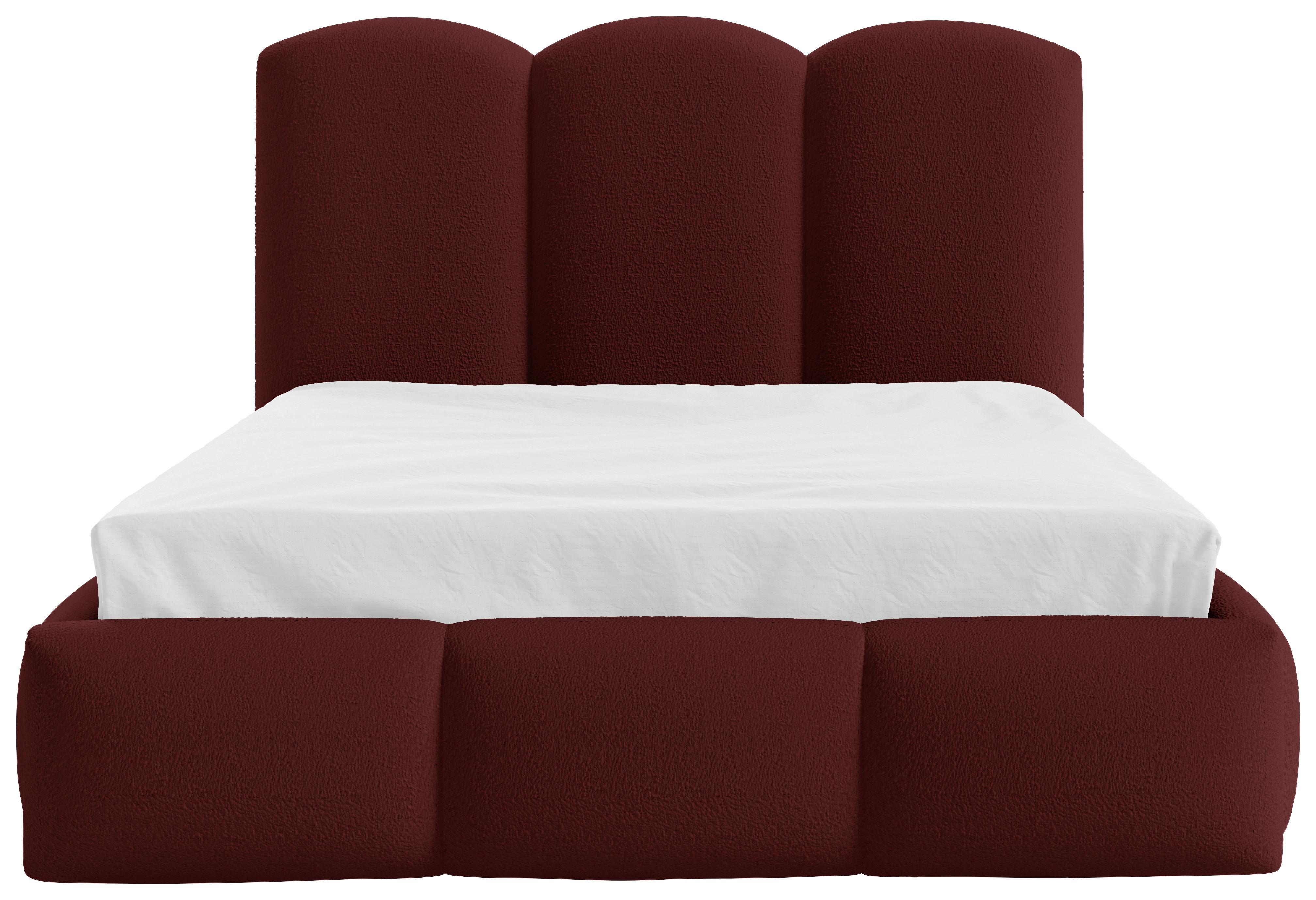 Polsterbett Bero Boucle rot, LF: 140x200 cm - Buchefarben/Schwarz, Trend, Holz/Textil (140/200cm)