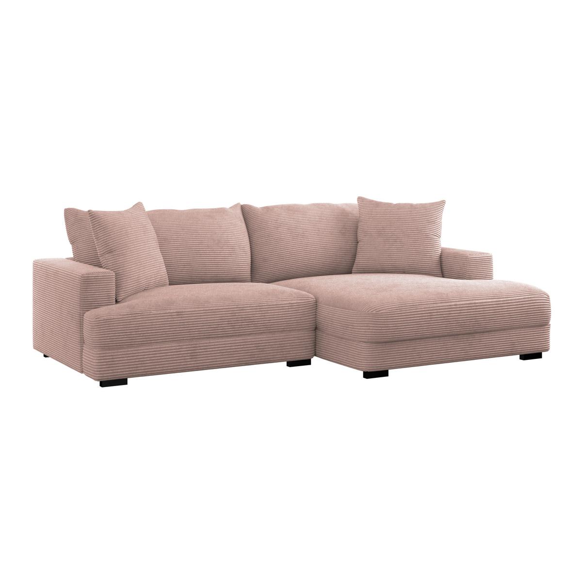 Rohová sedačka PELLE, pravá, růžový manšestr - růžová/černá, Moderní, textil (265/180cm)