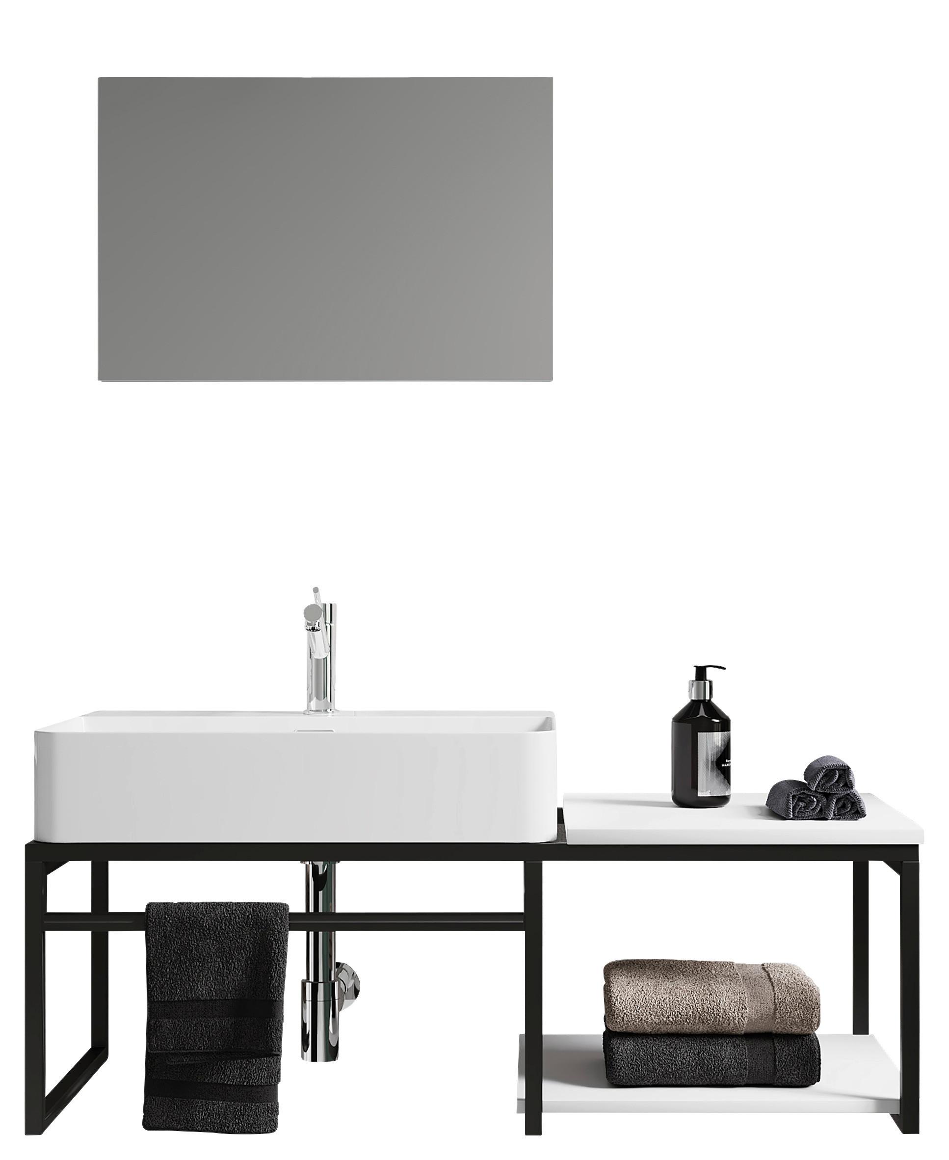 Badmöbel-Set 3-Tlg. Bitila B: 100 cm Schwarz/Weiß - Schwarz/Weiß, MODERN, Glas/Keramik (100cm) - MID.YOU