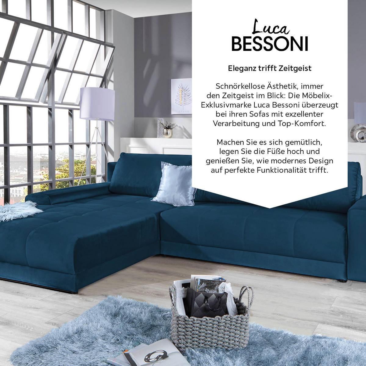 Ecksofa Mit Schlaffunktion + Bettkasten Adria Dunkelblau - Dunkelblau, MODERN, Textil (213/308cm) - Luca Bessoni