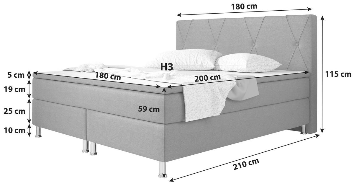Boxspringbett Mit Topper 180x200 Cm Boston - Silberfarben/Schwarz, KONVENTIONELL, Textil (180/200cm) - MID.YOU