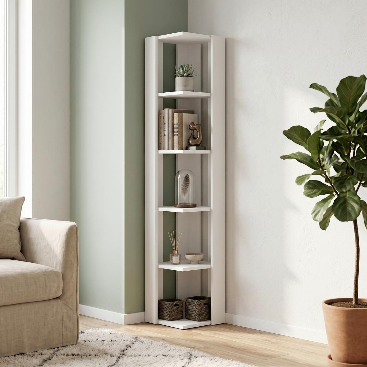 ROHOVÝ REGÁL NATI ECKREGAL - biela, Design, kompozitné drevo (34/161/34cm) - Livetastic