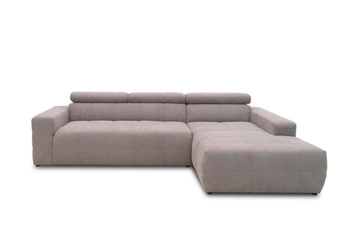 Ecksofa + Kopfteilverstellung Brandon Silberfarben - Silberfarben/Schwarz, Design, Textil (285/175cm) - MID.YOU
