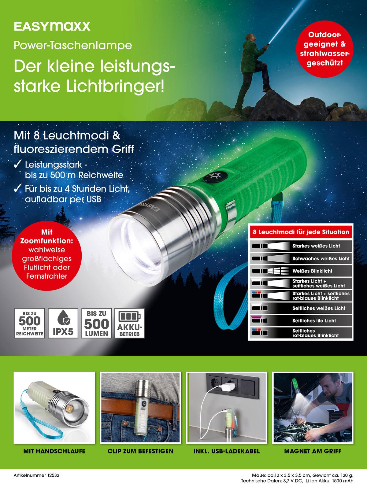 Taschenlampe Easymaxx Taschenlampe Led 5v - Schwarz, Basics, Kunststoff/Metall (12,5/18cm)