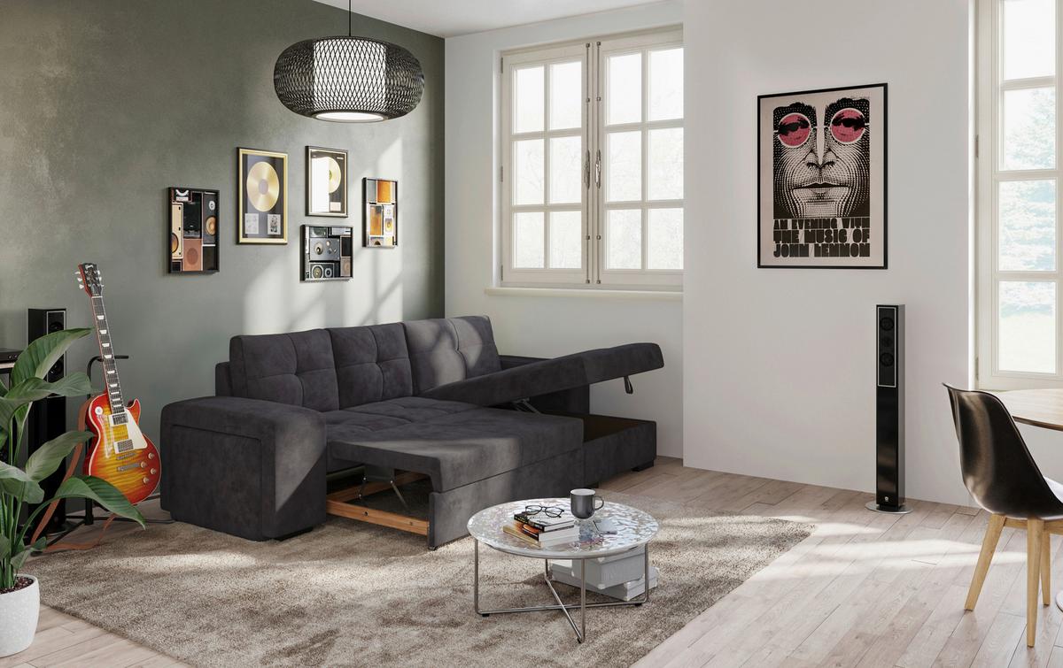 Eckschlafsofa Mattina Schwarz S: 268x156 Cm - Schwarz, MODERN, Textil (268/156cm) - MID.YOU