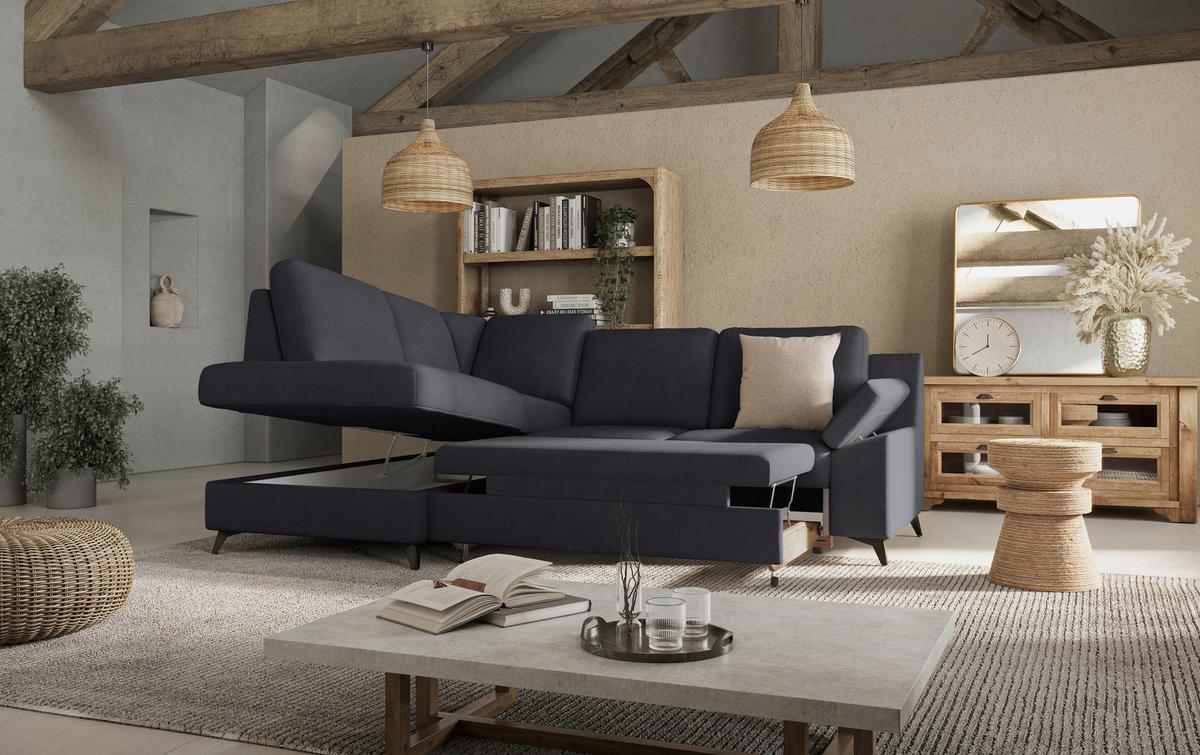 Ecksofa Boom, Dunkelblau S: 170x242 cm - Schwarz/Dunkelblau, KONVENTIONELL, Textil (170/242cm) - Cotta