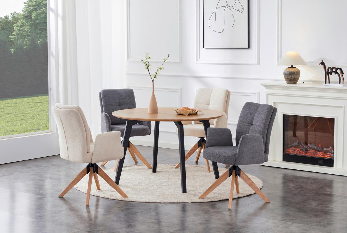 Armlehnstuhl Matei Webstoff Grau, B: 60 Cm - Naturfarben/Grau, KONVENTIONELL, Holz/Textil (60/94/66cm) - Livetastic