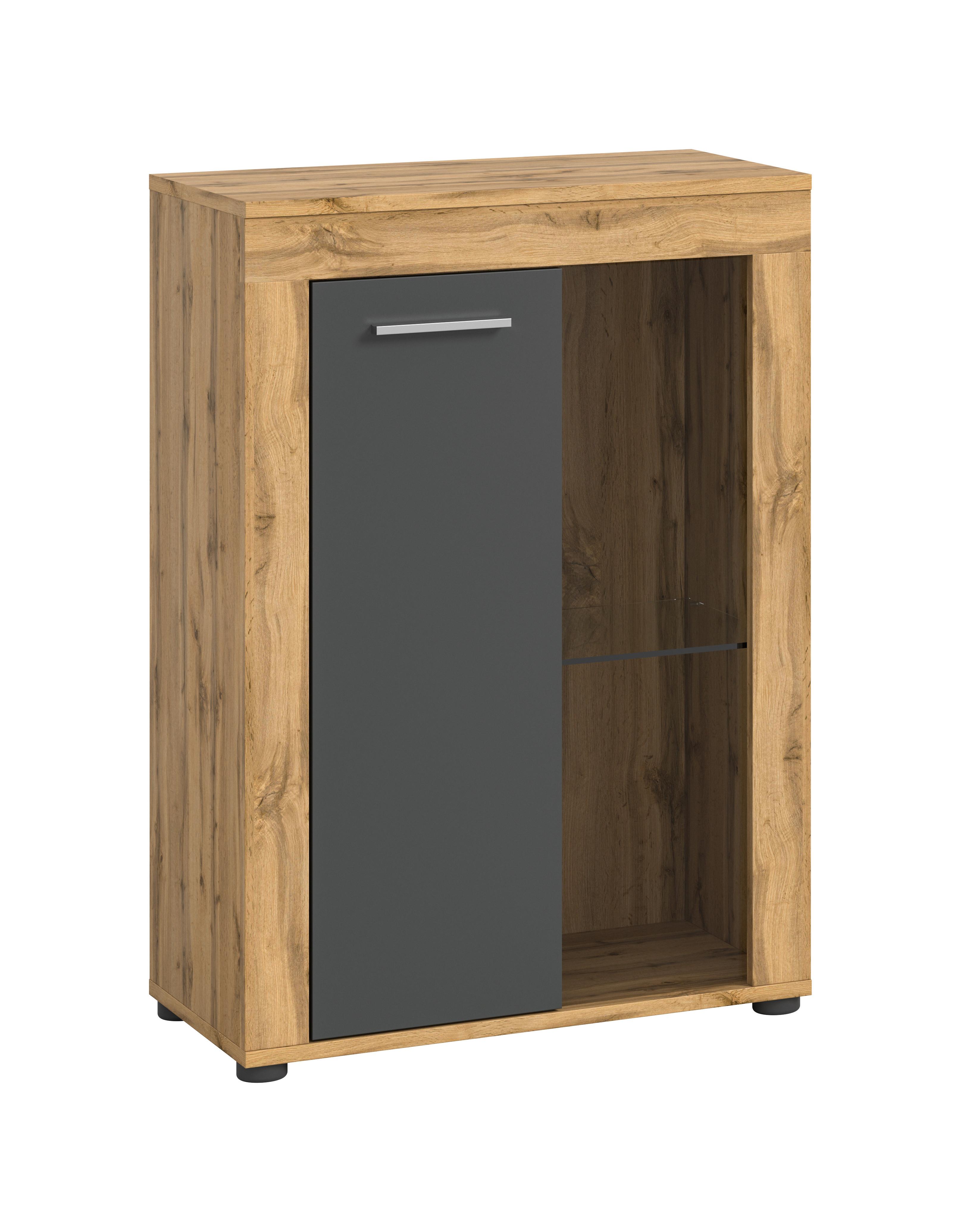 Vitrine Jam Anthrazit/Eiche Dekor B: 86 cm - Anthrazit/Eiche Wotan, Design, Glas/Holzwerkstoff (86/60/35cm) - MID.YOU