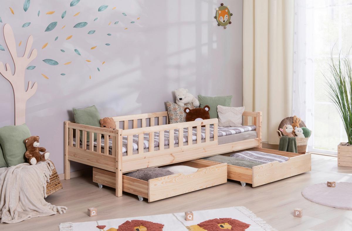 Hausbett Lou Bettschublade Naturfarben B: 100 Cm - Naturfarben/Weiß, MODERN, Holz/Textil (100/200cm) - MID.YOU