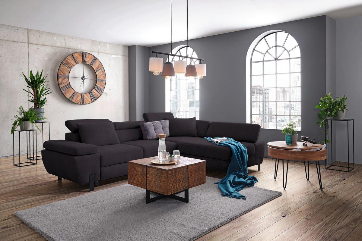 Rohová sedačka MILNA, pravá, černá - černá, Moderní, kov/dřevo (277/90/189cm) - Mömax