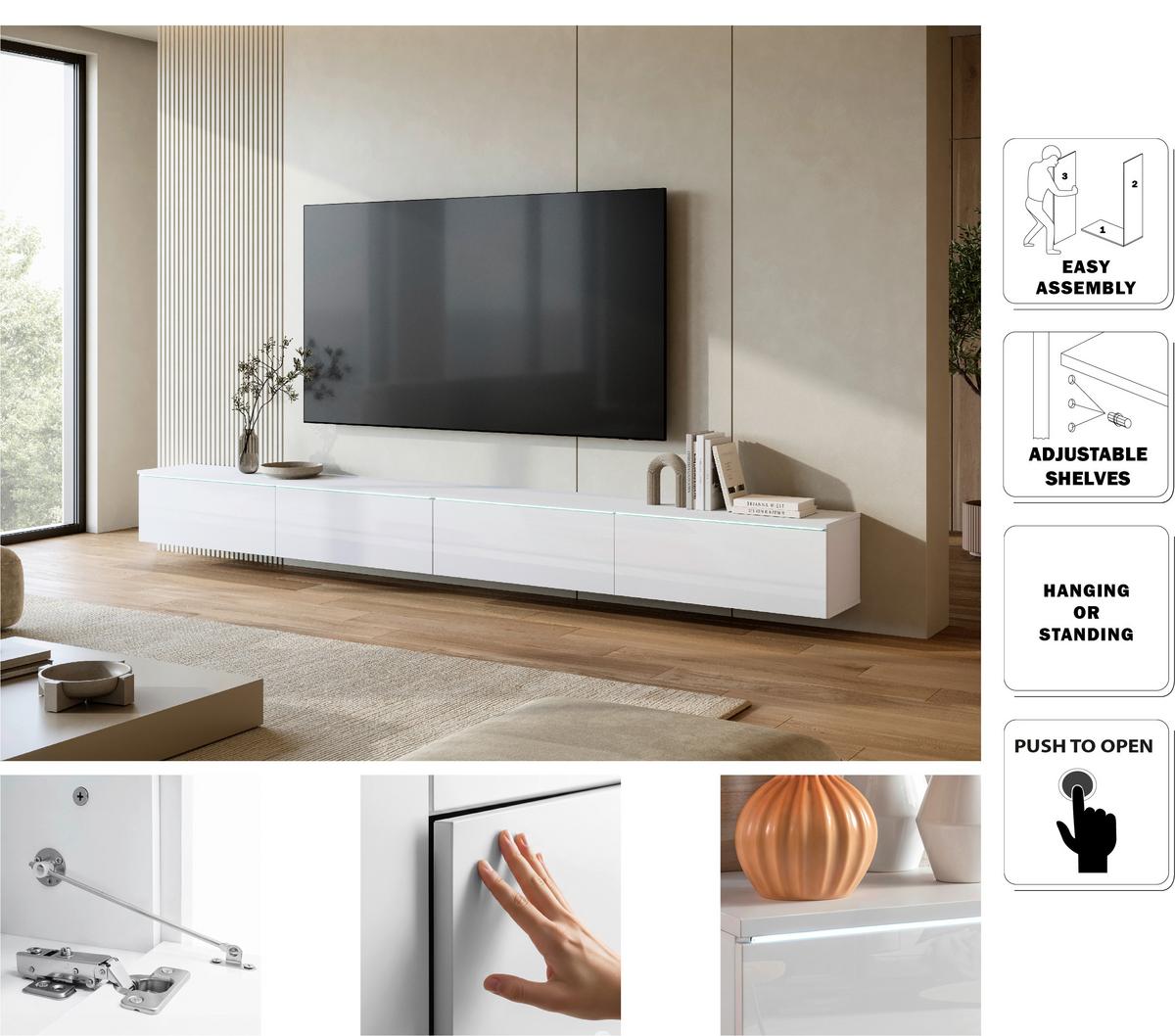 NÍZKÁ KOMODA LOWBOARD D 300 - bílá/šedá, Basics, kompozitní dřevo/plast (300/32/33cm) - P & B