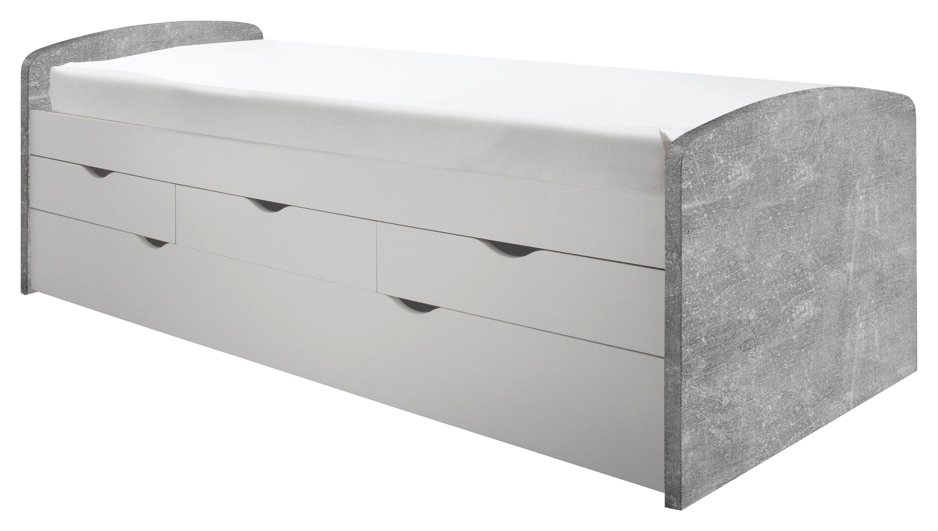Ausziehbett mit Schubladen 90x200 cm Nessi Weiß/Grau - Schwarz/Weiß, KONVENTIONELL, Holzwerkstoff/Kunststoff (90/200cm) - MID.YOU