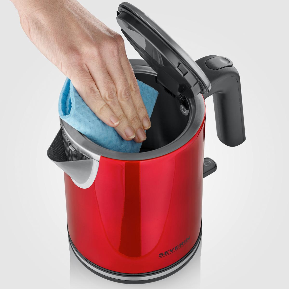 Wasserkocher Rot, 2400w, 1 Liter - Edelstahlfarben/Rot, MODERN, Kunststoff/Metall (14/19.8/22.5cm) - Severin