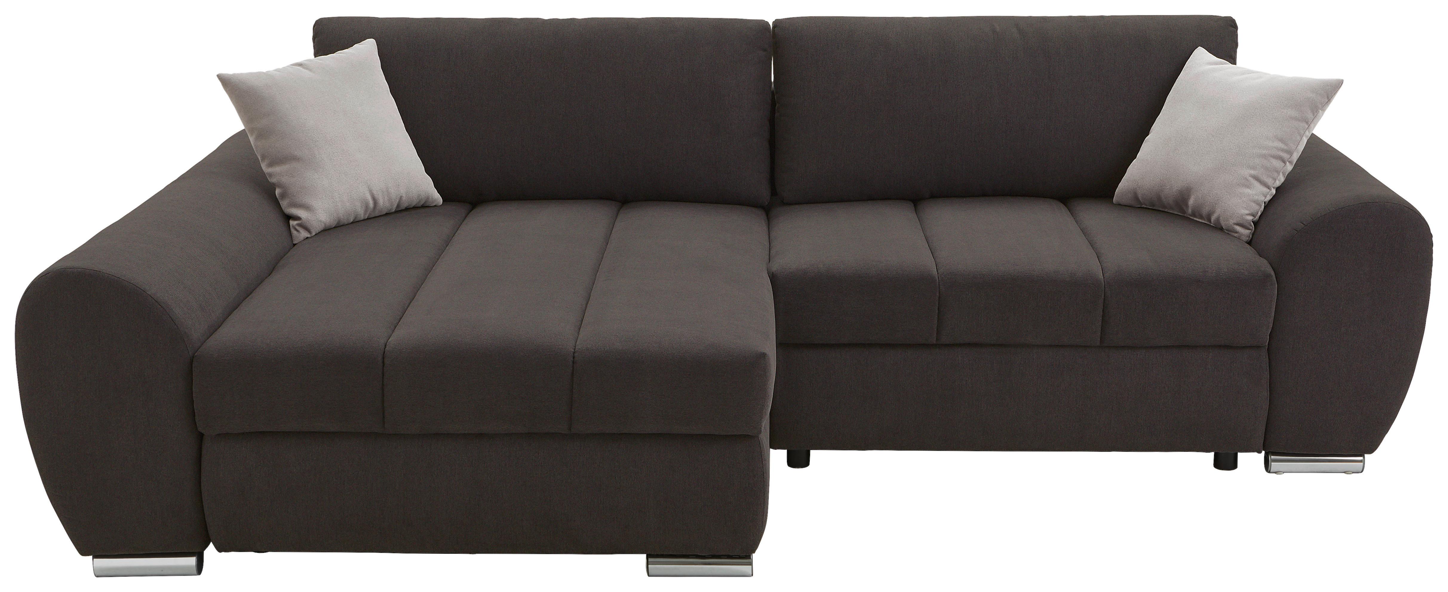 Ecksofa mit Bettkasten Glasgow Dunkelgrau 175x270 cm - Hellbraun/Chromfarben, KONVENTIONELL, Textil (175/270cm) - MID.YOU
