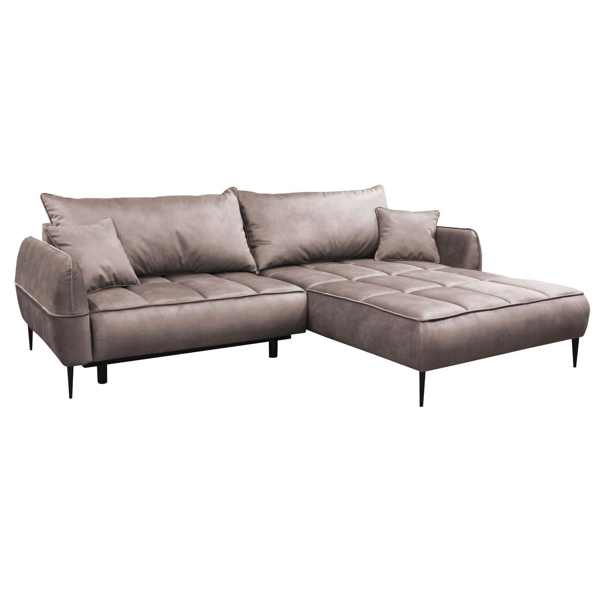 Ecksofa mit Bettkasten Letto 260x189 cm Velours Beige - Beige/Schwarz, Design, Textil (260/189cm) - MID.YOU