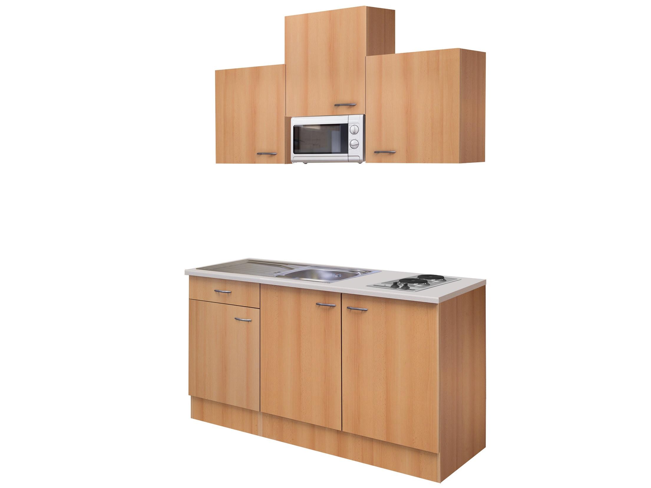 Kuchynský blok vrátane spotrebičov a drezu - farba buka/farba ušľachtilej ocele, Modern, kompozitné drevo/plast (150cm) - MID.YOU