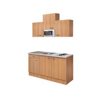 Miniküche mit Mikrowelle + Kochfeld 150 cm Creme/Buche - Beige/Buchefarben, MODERN, Holzwerkstoff (150cm) - FlexWell