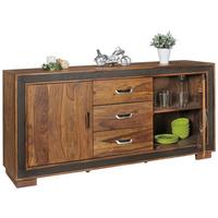 Sideboard 160 cm Sheesham, Sheeshamfarben - Sheeshamfarben/Schwarz, Design, Holz/Textil (160/80/44cm) - MID.YOU