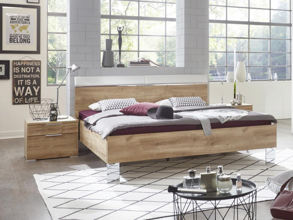 Futonová postel LEVEL BEDS A 180/200cm,imitace přírod.dubu - barvy dubu/barvy chromu, Moderní, kov/kompozitní dřevo (180/200cm)