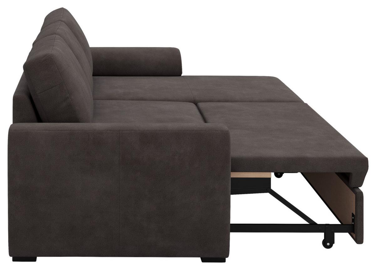 Ecksofa mit Bettfunktion Mikrofaser schwarz, B: 253cm - Schwarz/Braun, Trend, Textil (253/154cm) - MID.YOU