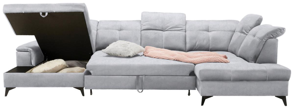 Rohová sedačka U SIERRA, pravá, světle šedá CLOUD - černá/světle šedá, Moderní, kov/textil (181/364/230cm) - Mömax