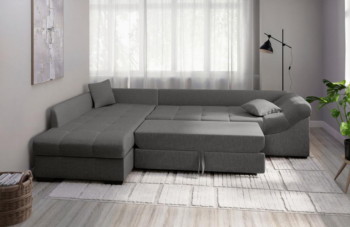 Eckschlafsofa Alvito Graubraun S: 202x298 Cm - Graubraun/Schwarz, MODERN, Textil (202/298cm) - MID.YOU