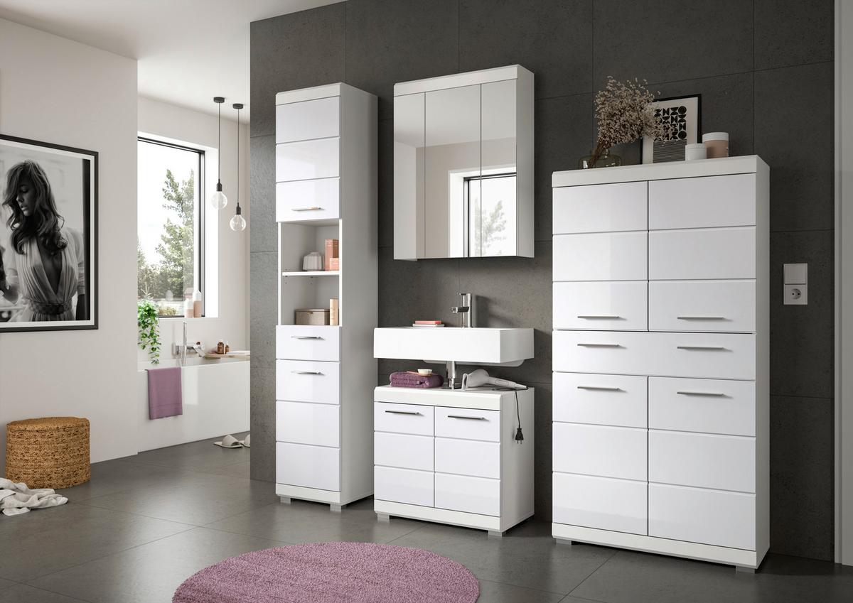 Badezimmer Scout Weiß B: 171 cm - Weiß Hochglanz/Silberfarben, MODERN, Glas/Holzwerkstoff (171cm) - MID.YOU