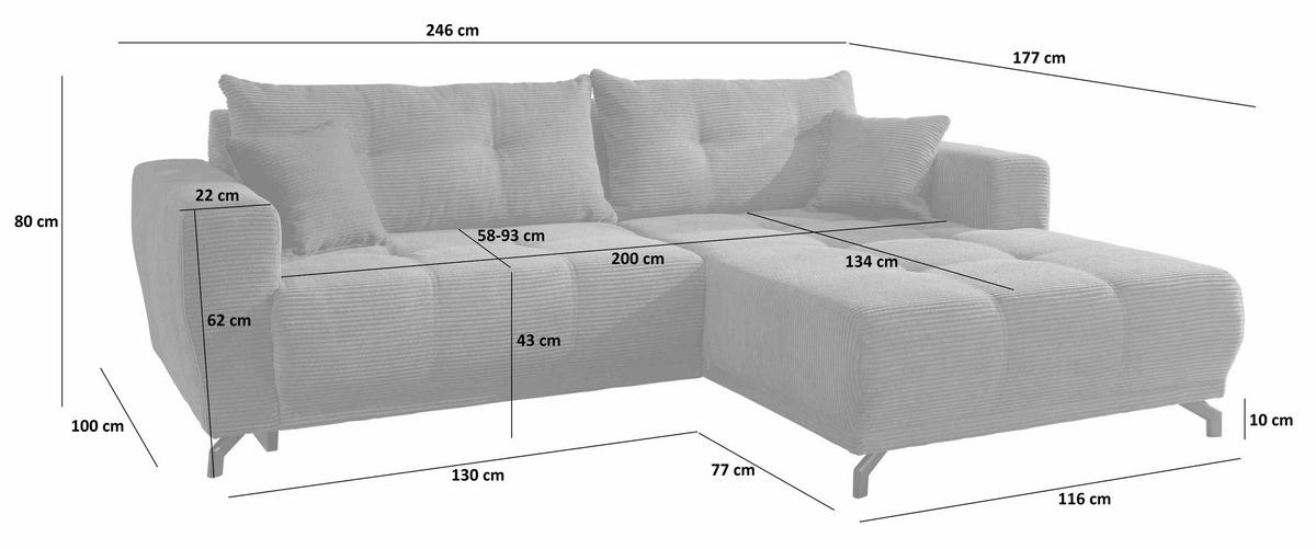 Ecksofa mit Liegefunktion Restato Beige Cord - Beige/Schwarz, MODERN, Holz/Textil (177/246cm) - MID.YOU