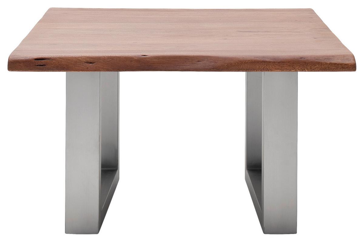 Couchtisch Holz mit Massiver Tischplatte Cartagena, Akazie - Edelstahlfarben/Walnussfarben, MODERN, Holz/Metall (75/45/75cm)