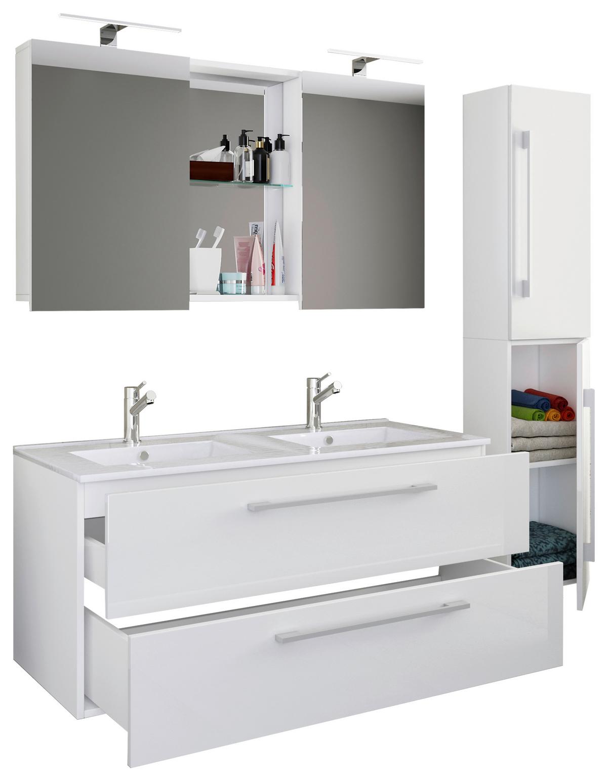 Badezimmer Budasi Weiß B: 111 cm - Weiß, MODERN, Keramik/Holzwerkstoff (145cm) - MID.YOU