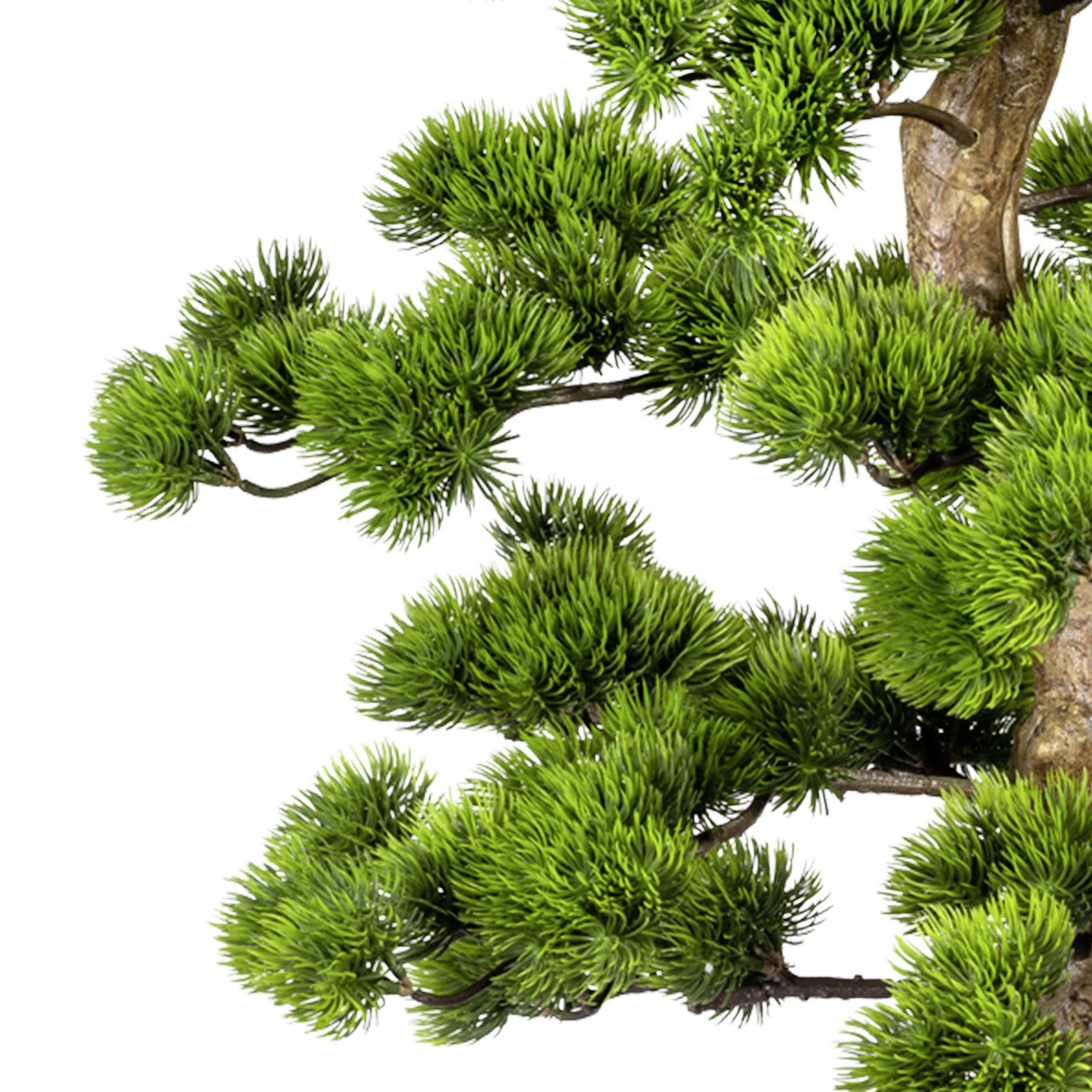 Kunstblumen Bonsai aus Kunststoff in Grün im Topf Detail