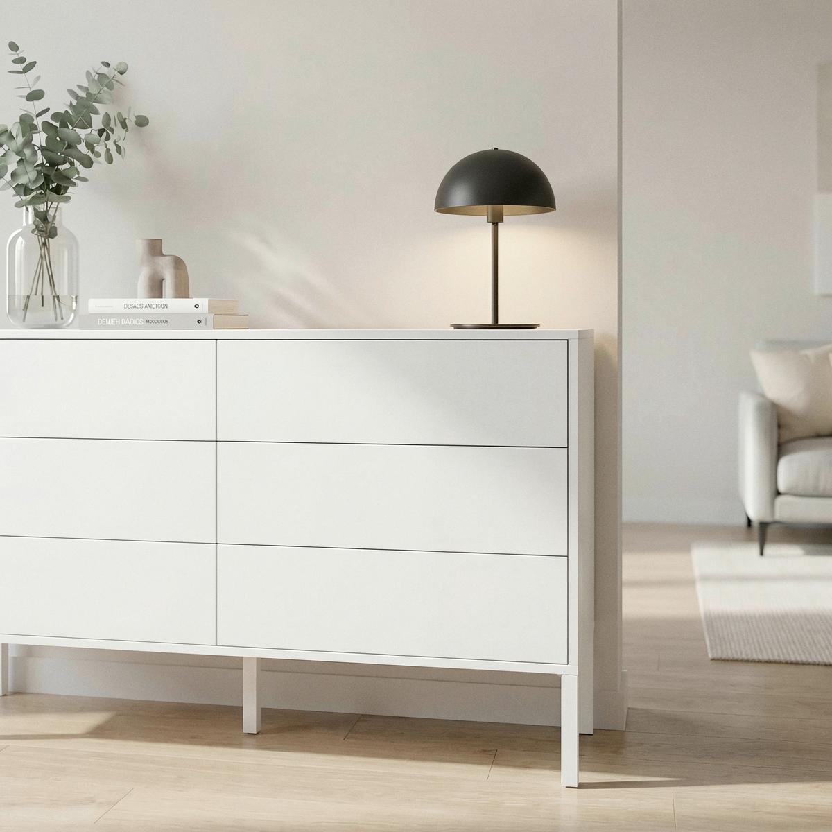 Široká komoda se 6 zásuvkami MDF/Kov s práškovým nátěrem - bílá, Moderní, kov/kompozitní dřevo (120/80/40cm) - Bessagi Home
