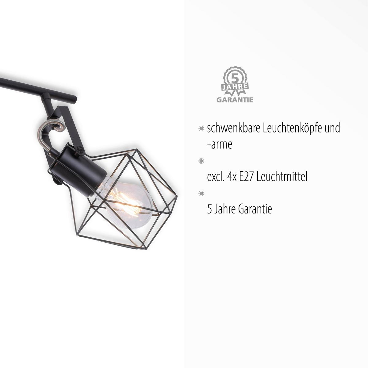 LED-Deckenleuchte Jaro L: 110 cm, Dreh- und Schwenkbar - Schwarz, Natur, Holz/Metall (110/109/30,5cm)