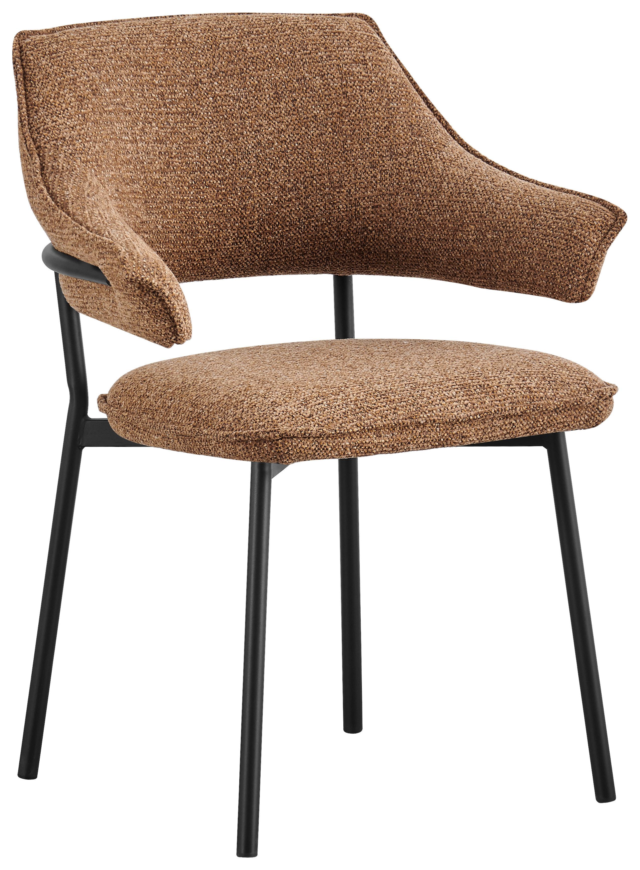 Armlehnstuhl Lina Webstoff braun gepolstert - Schwarz/Braun, MODERN, Textil/Metall (62/84cm) - MID.YOU