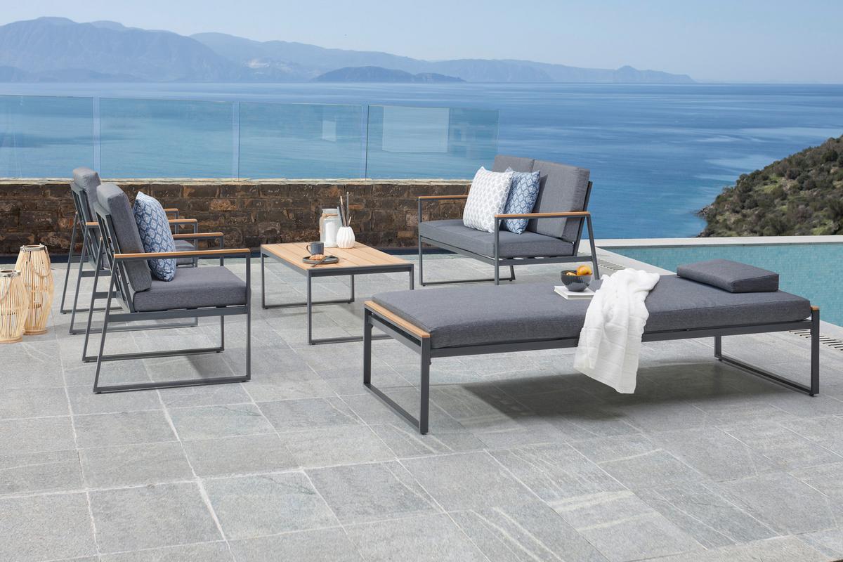 Gartenliege Sabina Stahl mit Auflage - Anthrazit/Naturfarben, MODERN, Kunststoff/Textil (190/40/75cm) - Beldano