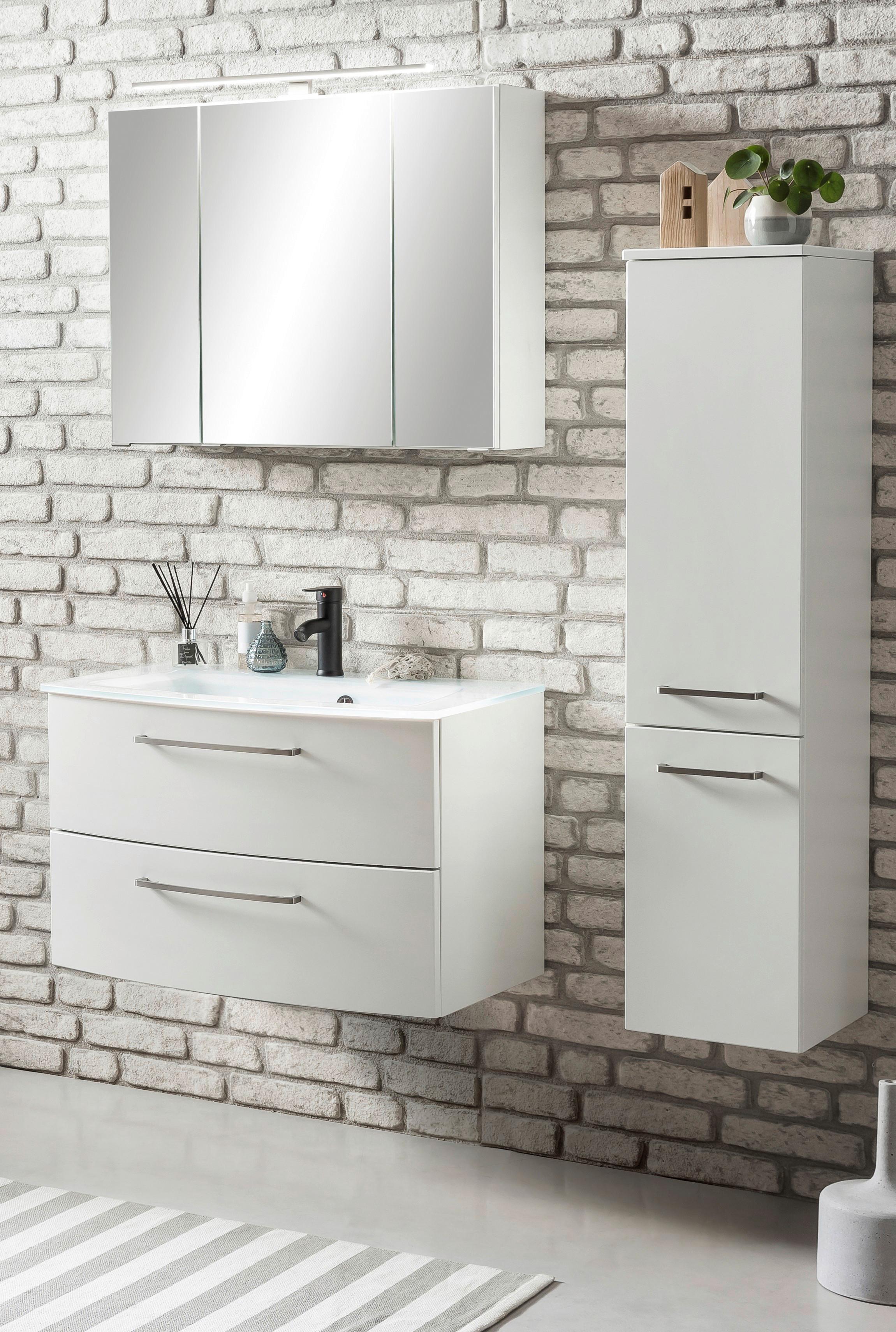 Badmöbel-Set 3-Tlg. Stockholm B: 110 cm Weiß - Weiß, KONVENTIONELL, Glas/Holzwerkstoff (110cm) - Held