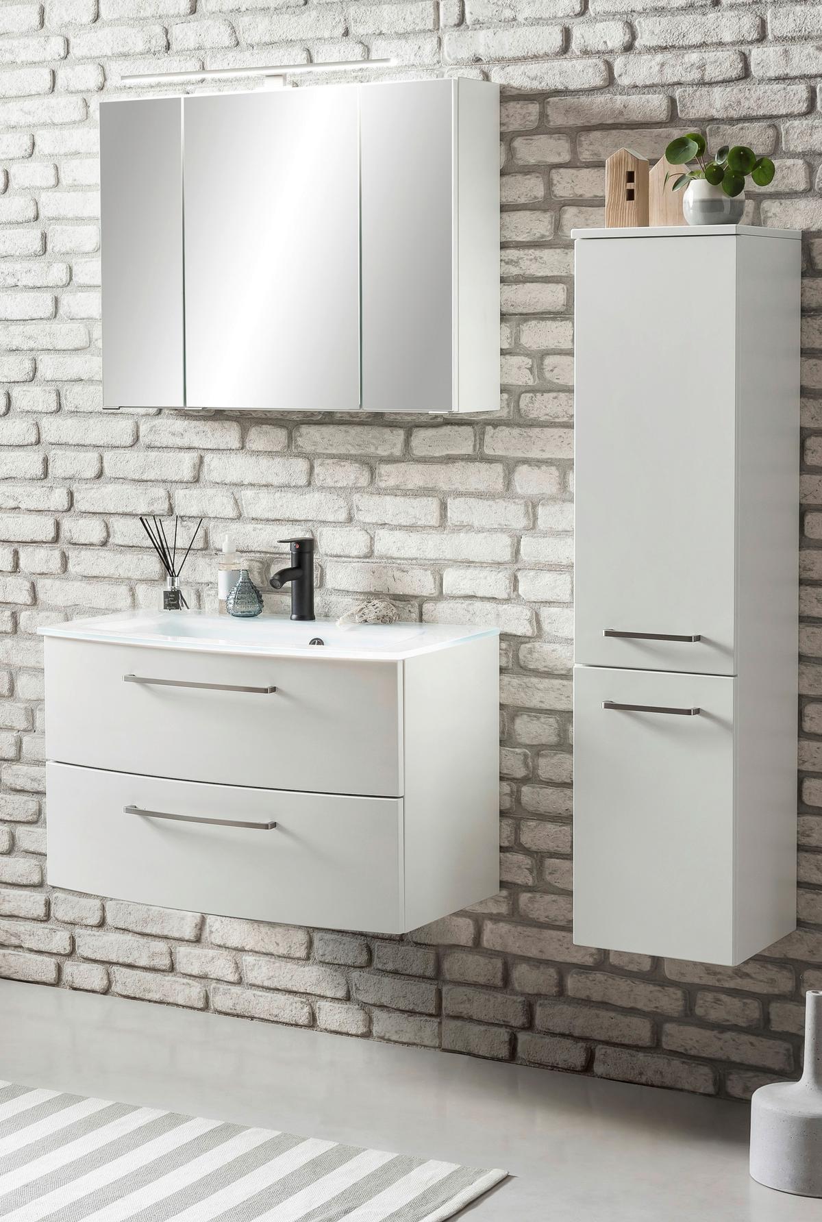 Badmöbel-Set 3-Tlg. Stockholm B: 110 cm Weiß - Weiß, KONVENTIONELL, Glas/Holzwerkstoff (110cm) - Held