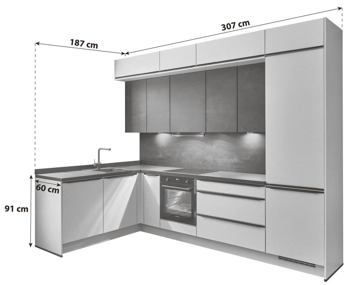 Eckküche Las Vegas - Sandfarben/Dunkelgrau, MODERN, Holzwerkstoff (187/307cm) - Vertico