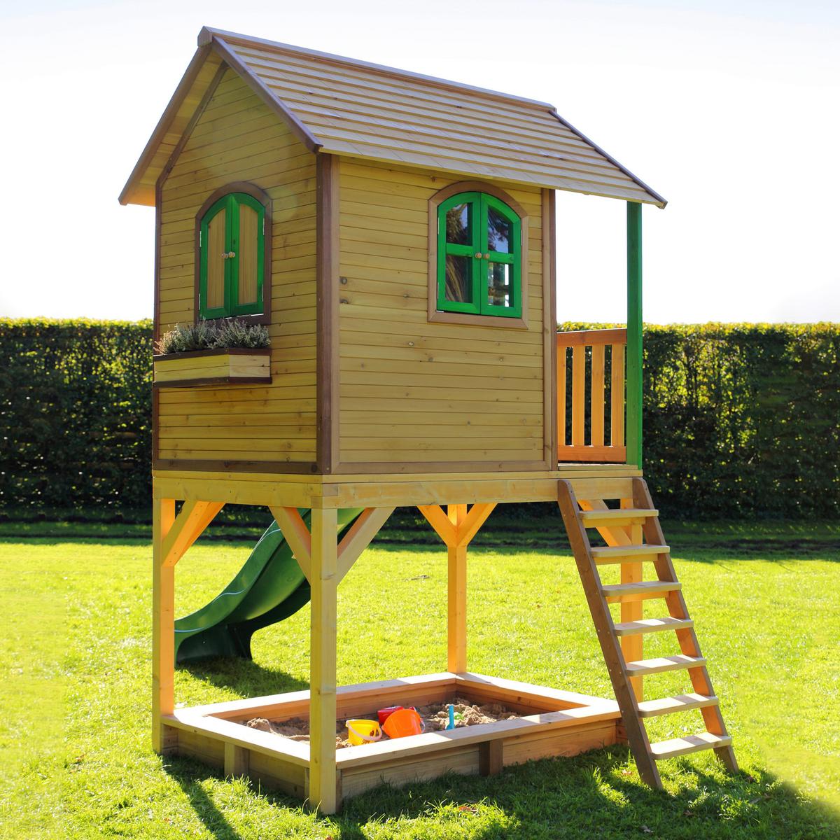 Spielhaus Sarah Braun/Grün B: 370 cm - Braun/Grün, KONVENTIONELL, Holz/Kunststoff (370/291/191cm) - Ambia Garden