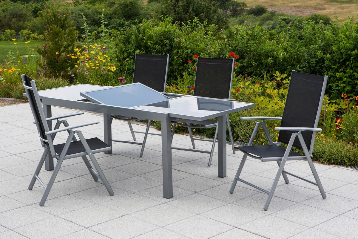 Gartenmöbel Set 5-Tlg. Amalfi aus Metall/Textil - Silberfarben/Schwarz, MODERN, Textil/Metall - Gardenson